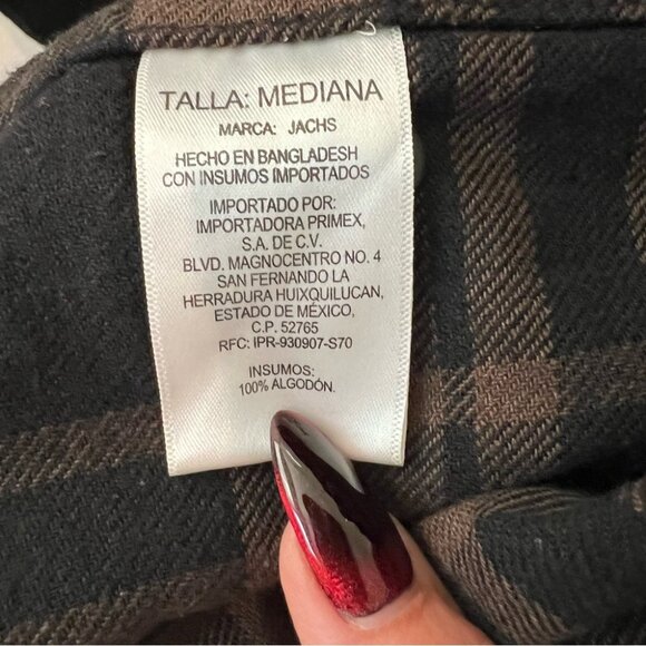 Jachs Brown Plaid 100% Cotton Flannel Shirt Jacket Shacket Size Medium - Picture 6 of 6